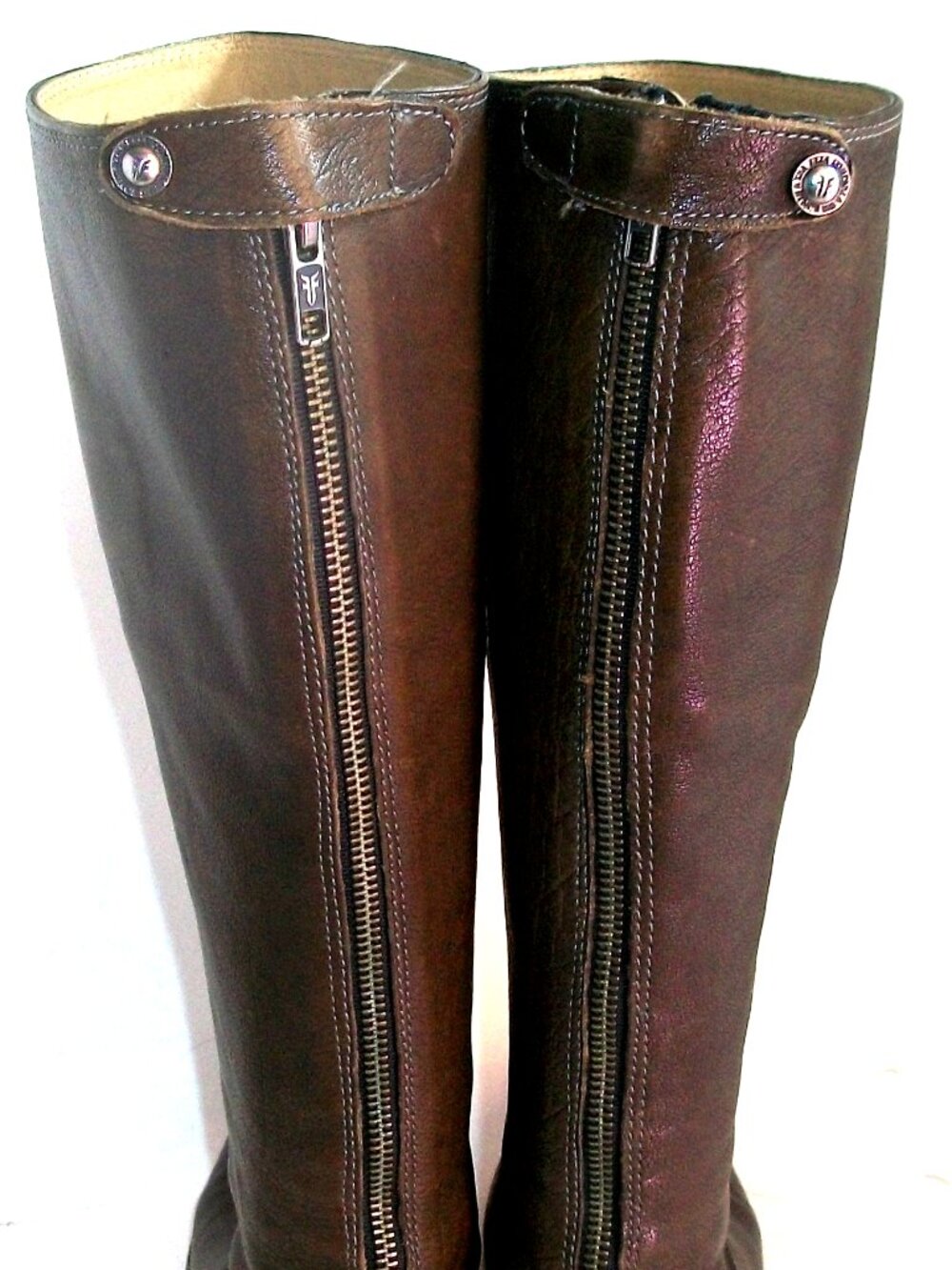 Frye Melissa Brown Leather Rear-Zip/Rear-Buckle Equestrian Boots